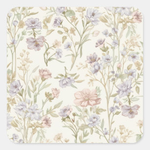 Vintage Watercolor Wildflower Seamless Pattern Square Sticker