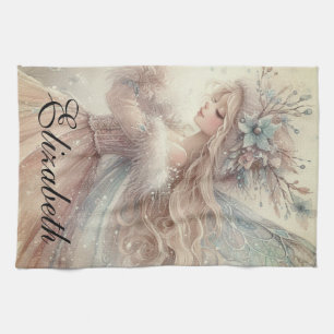 Vintage Watercolor Winter Snow Fairy Fantasy Art Tea Towel