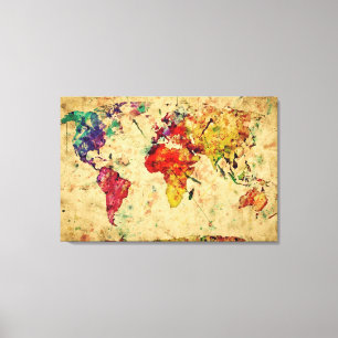 Vintage Watercolor World Map Canvas Print