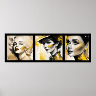 vintage watercolor yellow girls 3/3 all in one poster