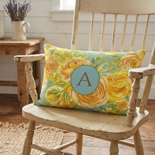 Vintage Watercolor Yellow Monogram Rose Pattern Decorative Cushion