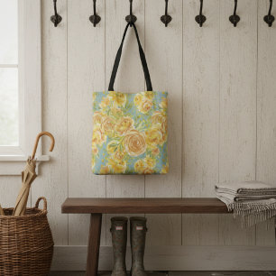 Vintage Watercolor Yellow Rose Pattern Tote Bag