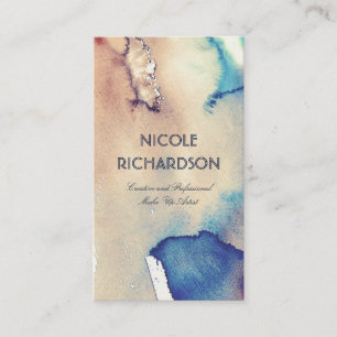 Vintage Watercolors Navy Ivory and Teal Splashes Business Card