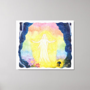 vintage watercolour painting angel and rainbow canvas print