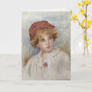 Vintage Watercolour Portrait   Blank Greeting Card
