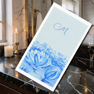 vintage waterlilies - monogrammed blue napkin