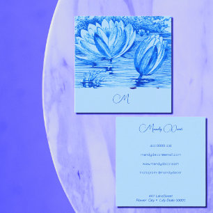 vintage waterlilies - monogrammed blue square business card