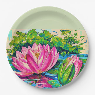 vintage waterlilies - paper plate