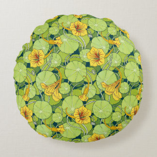 Vintage Waterlilies Round Cushion