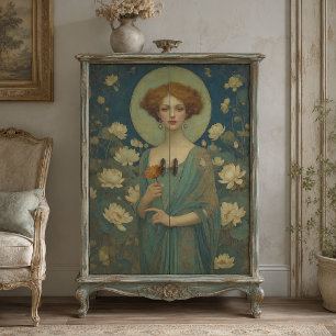 Vintage Waterlily Lady Portrait Art Nouveau Style Tissue Paper