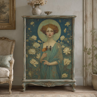 Vintage Waterlily Lady Portrait Art Nouveau Style Tissue Paper