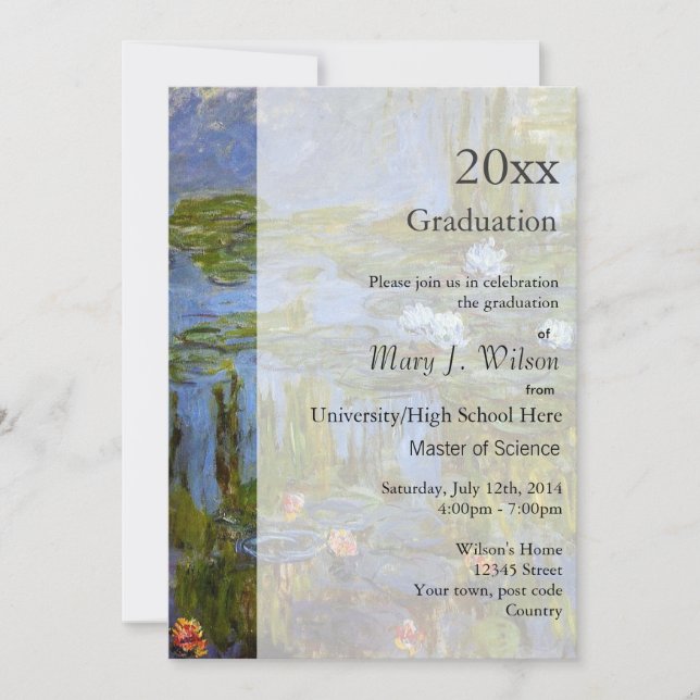 Vintage waterlily oil painting graduation party invitation (Front)