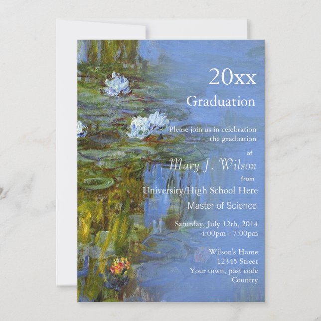 Vintage waterlily oil painting graduation party invitation (Front)