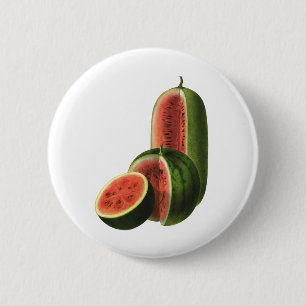 Vintage Watermelons Tall Round, Organic Food Fruit 6 Cm Round Badge