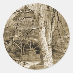 Vintage Waterwheel Classic Round Sticker