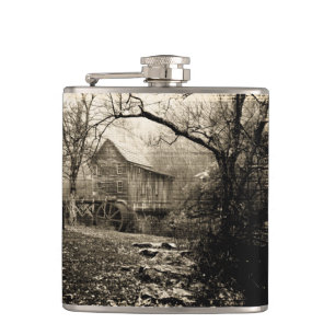 Vintage Waterwheel Hip Flask