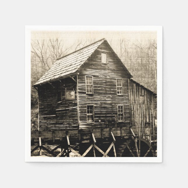 Vintage Waterwheel Napkin (Front)