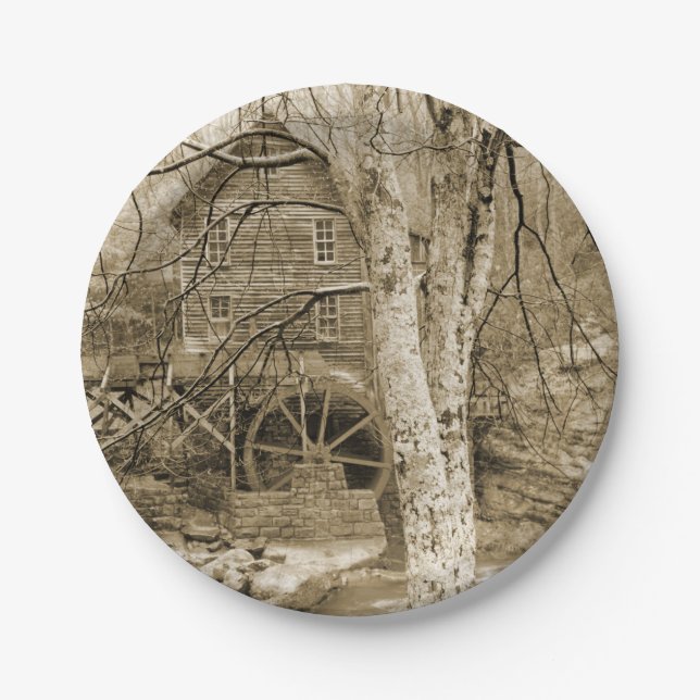 Vintage Waterwheel Paper Plate (Front)