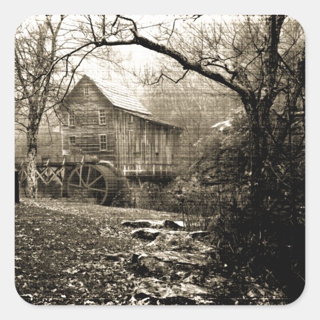 Vintage Waterwheel Square Sticker (Front)