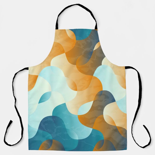 Vintage wave pattern, blue and brown. apron (Front)
