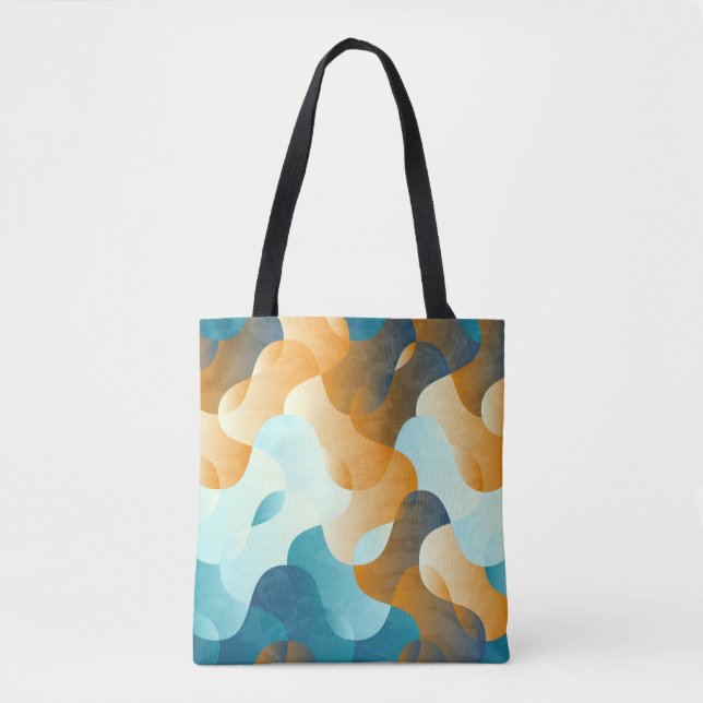 Vintage wave pattern, blue and brown. tote bag (Front)