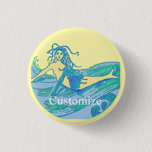 Vintage Waveriding Mermaid Thunder_Cove 3 Cm Round Badge