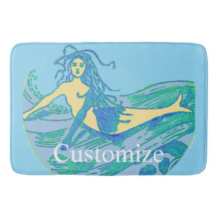Vintage Waveriding Mermaid Thunder_Cove Bath Mat