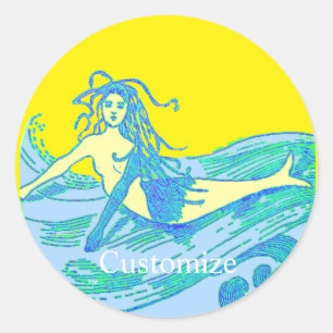 Vintage Waveriding Mermaid Thunder_Cove Classic Round Sticker