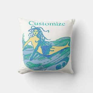 Vintage Waveriding Mermaid Thunder_Cove Cushion