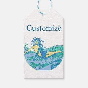 Vintage Waveriding Mermaid Thunder_Cove Gift Tags