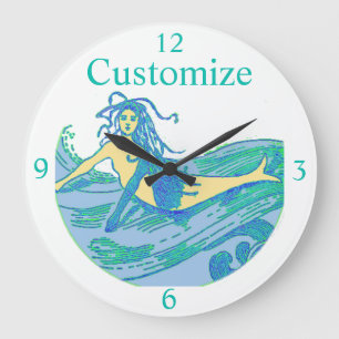 Vintage Waveriding Mermaid Thunder_Cove Large Clock