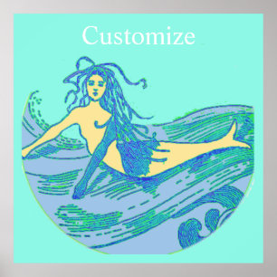 Vintage Waveriding Mermaid Thunder_Cove Poster