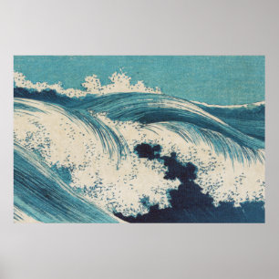 Vintage Waves Japanese Woodcut Ocean Poster