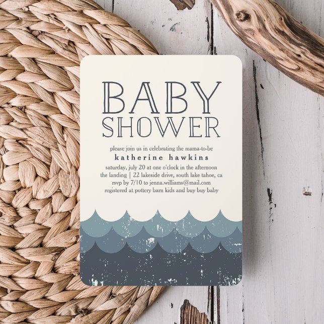 Vintage Waves Navy Baby Shower Invitation (Creator Uploaded)