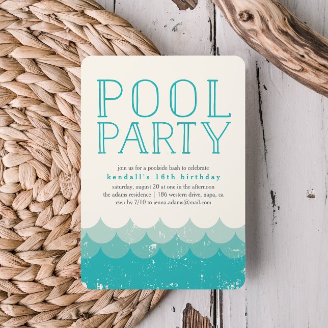 Vintage Waves Pool Party Invitation (Creator Uploaded)