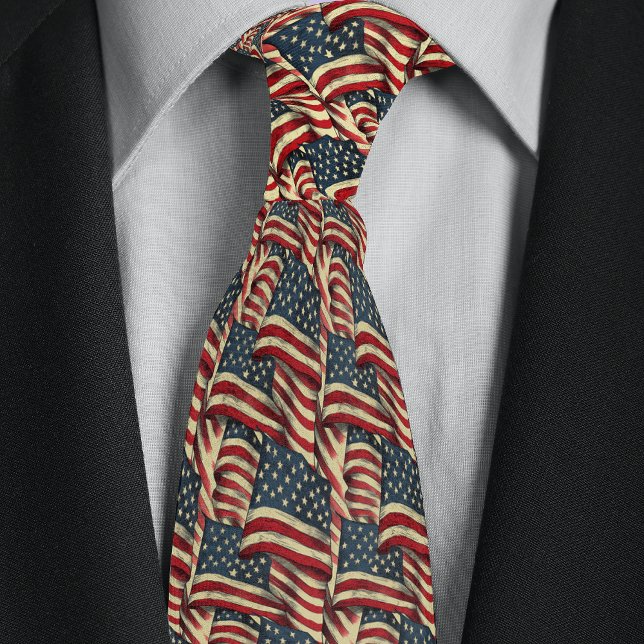 Vintage Waving American Flag Tie (Creator Uploaded)