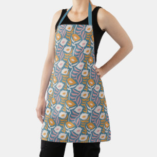Vintage Wavy Retro Groovy Pastel Floral Pattern Apron