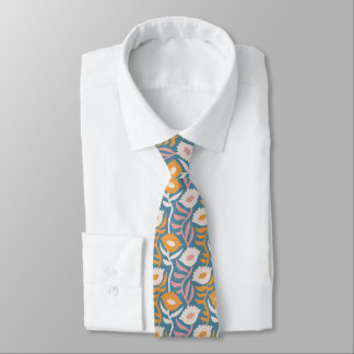 Vintage Wavy Retro Groovy Pastel Floral Pattern Tie