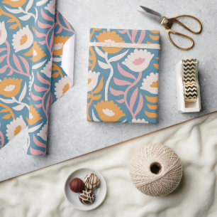 Vintage Wavy Retro Groovy Pastel Floral Pattern Wrapping Paper