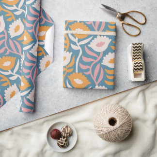 Vintage Wavy Retro Groovy Pastel Floral Pattern Wrapping Paper