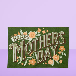 Vintage Wavy Typography Mother's Day Gift Green Tea Towel