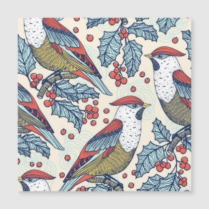 Vintage Waxwings Holly Christmas Pattern
