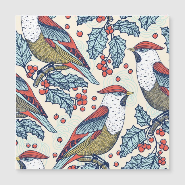 Vintage Waxwings Holly Christmas Pattern (Front)