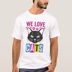 Vintage We Love Cats Cat Face Graphic T-Shirt Desi