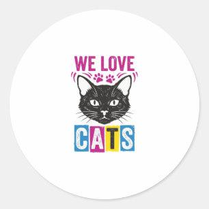 Vintage We Love Cats Cat Face Graphic T-Shirt Desi Classic Round Sticker