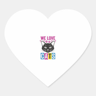 Vintage We Love Cats Cat Face Graphic T-Shirt Desi Heart Sticker
