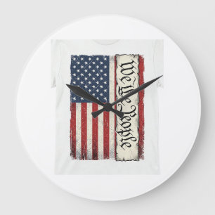 Vintage We the People Flag Patriotic Shirt Design_ Large Clock