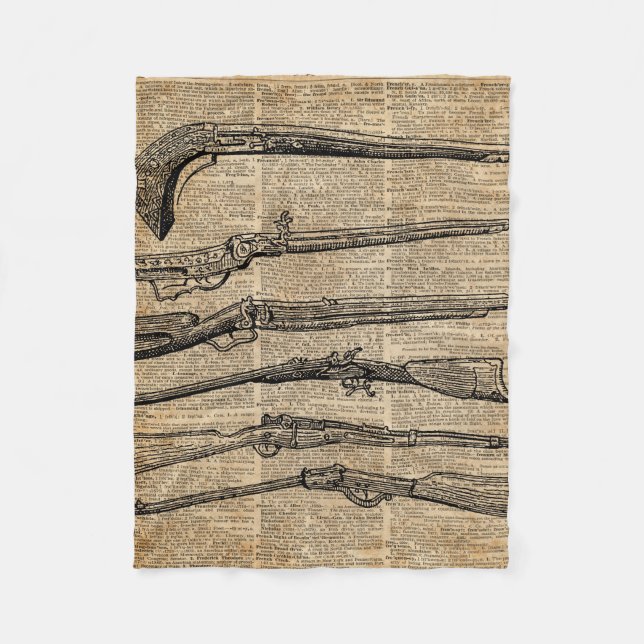 Vintage Weapons Antique Guns Dictionary Art Fleece Blanket (Front)