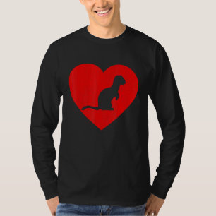 Vintage Weasel Red Heart Animal Valentines Day T-Shirt