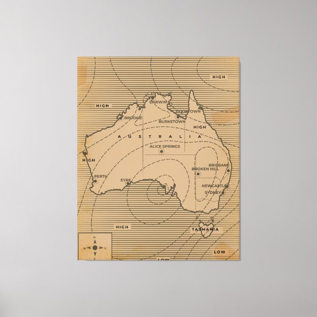 Vintage weather map of Australia Canvas Print (Front)